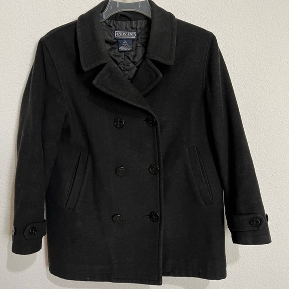 Lands' End Black Wool Double Breasted Original Tiroler Loden Peacoat Insulated M